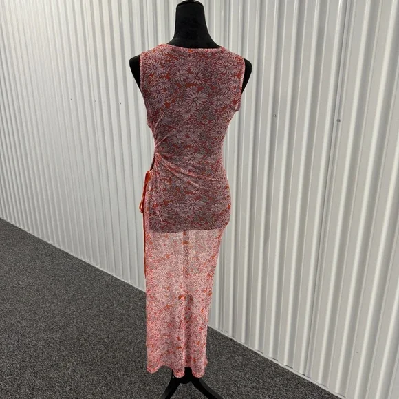 Forever 21 Women’s Orange Floral Sheer Mesh Maxi Sleeveless Dress Size Large - Picture 4 of 6